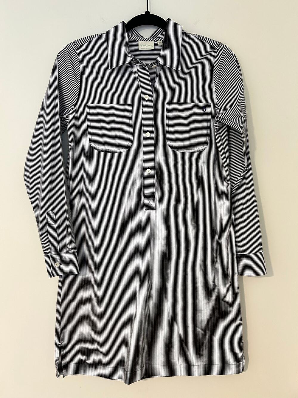 Spartina 449 XS Black White Striped Collared Shirt Dress Long Sleeve Casual EUC